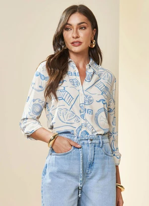 Doce Trama - Camisa Manga Longa Veraneio Estampada Estampado - DOCE TRAMA