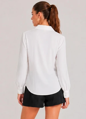 Veev - Camisa Manga Longa Viscose Khyara Acetinado Bege - VEEV