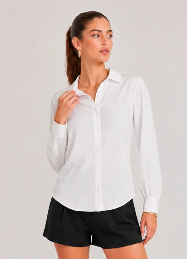 Veev - Camisa Manga Longa Viscose Khyara Acetinado Bege