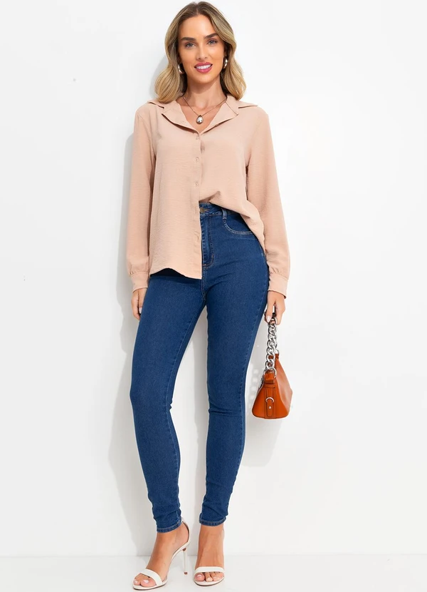 Bimini - Camisa Marrom Claro em Crepe Plano 4