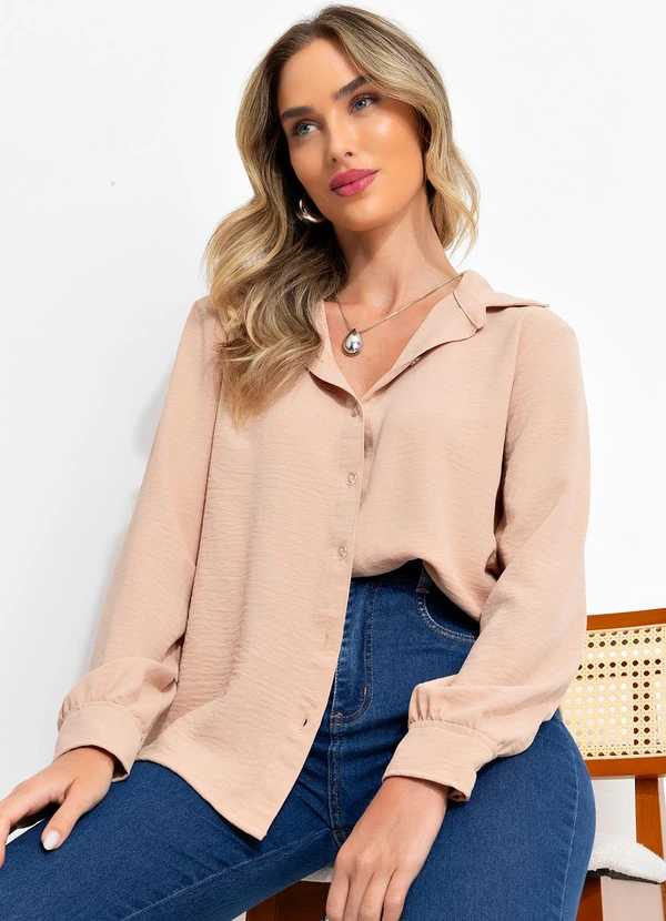 Bimini - Camisa Marrom Claro em Crepe Plano 7