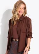 Camisa Marrom em Viscose Plana Sarjada