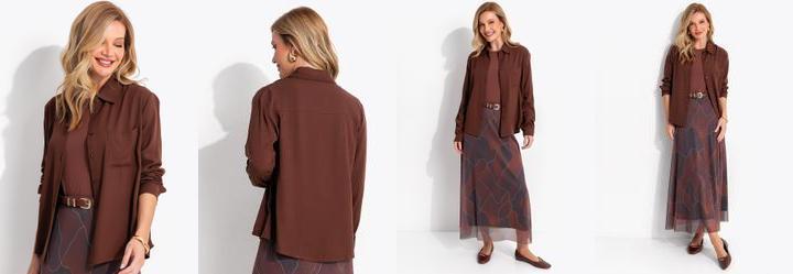 Camisa Marrom em Viscose Plana Sarjada