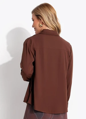 Quintess - Camisa Marrom em Viscose Plana Sarjada - QUINTESS