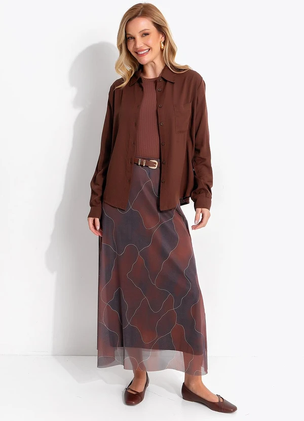 Quintess - Camisa Marrom em Viscose Plana Sarjada 3