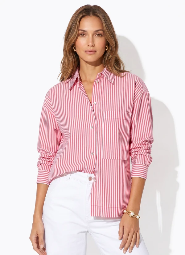 Cantão - Camisa Mix Listras Viva Bem Vermelho
