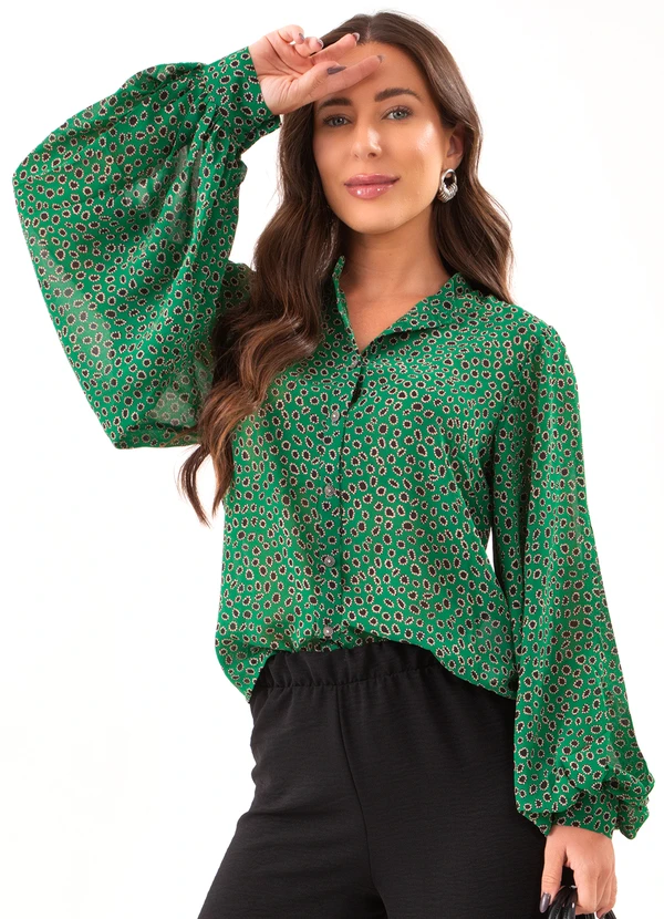 Quintess - Camisa Natureza Artística em Chiffon