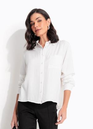 Camisa (Off White) em Viscose Plana Sarjada