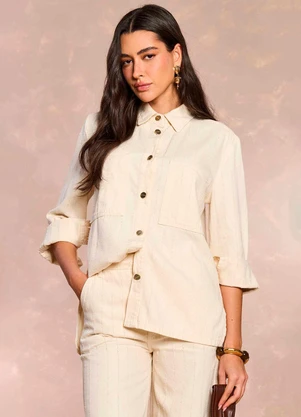 Doce Trama - Camisa Overshirt Jardim Decor em Sarja Branco - DOCE TRAMA