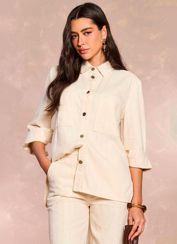 Doce Trama - Camisa Overshirt Jardim Decor em Sarja Branco