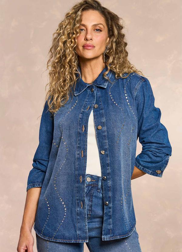 Doce Trama - Camisa Overshirt Retrô Glam em Denim Azul