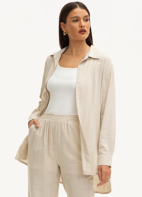 Principessa - Camisa Oversized com Abertura Erlane Bege