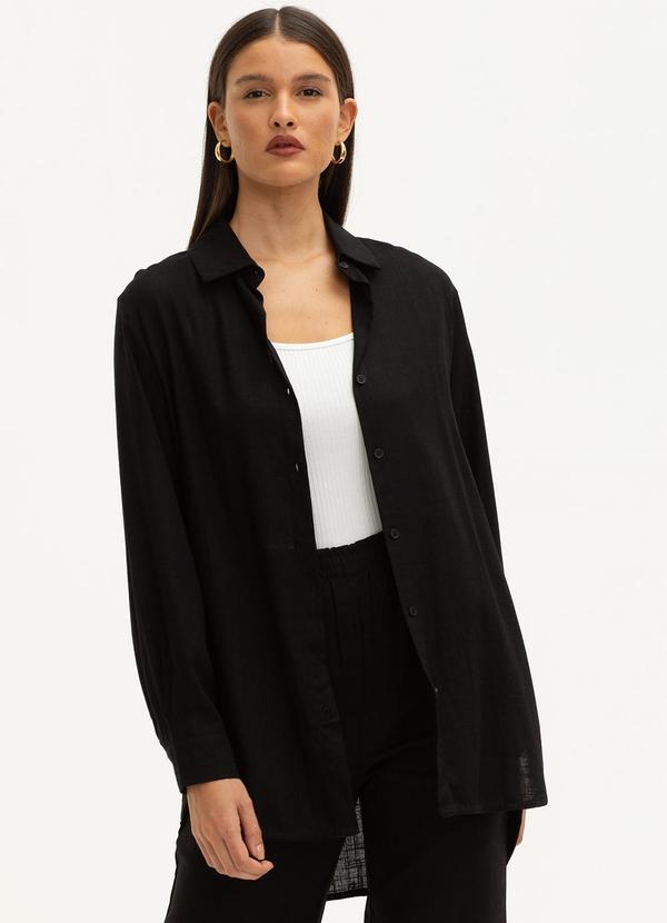 Principessa - Camisa Oversized com Abertura Erlane Preto