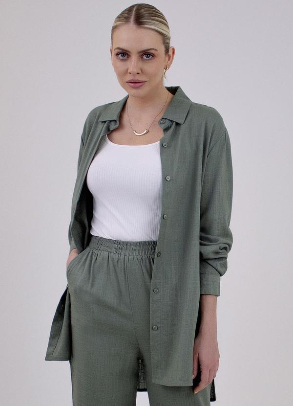 Principessa - Camisa Oversized com Abertura Erlane Verde