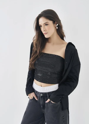 Sofie - Camisa Oversized em Tricoline Preto - SOFIE