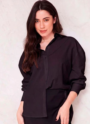 Doce Trama - Camisa Oversized em Tricoline Sunset Preto - DOCE TRAMA