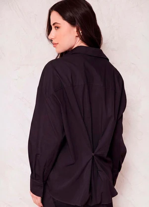 Doce Trama - Camisa Oversized em Tricoline Sunset Preto - DOCE TRAMA