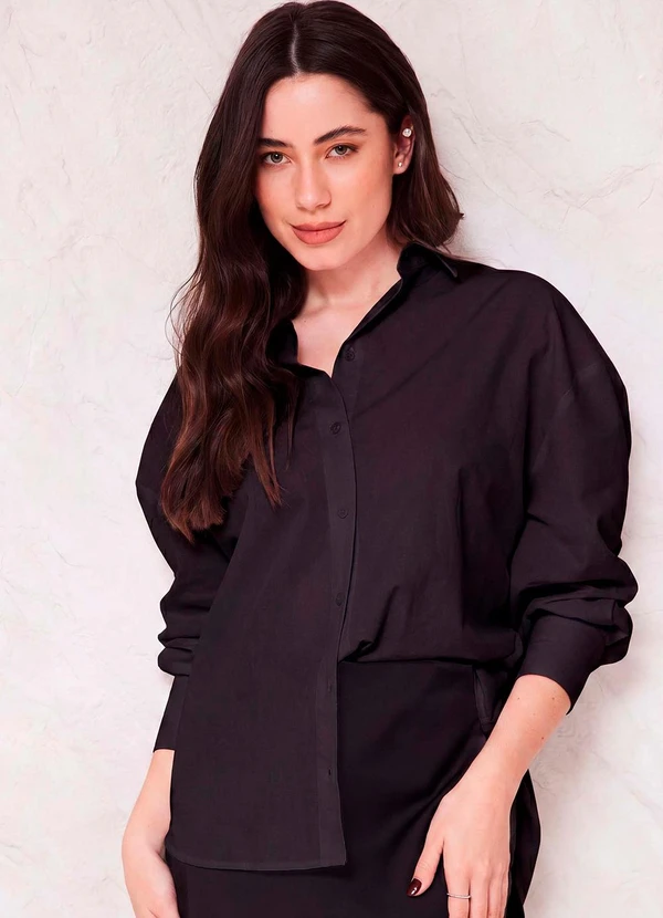 Doce Trama - Camisa Oversized em Tricoline Sunset Preto