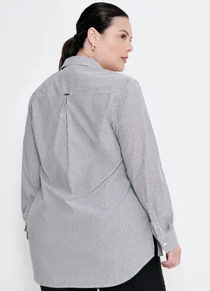 Principessa - Camisa Oversized Listrada Preto e Off White Bia - PRINCIPESSA