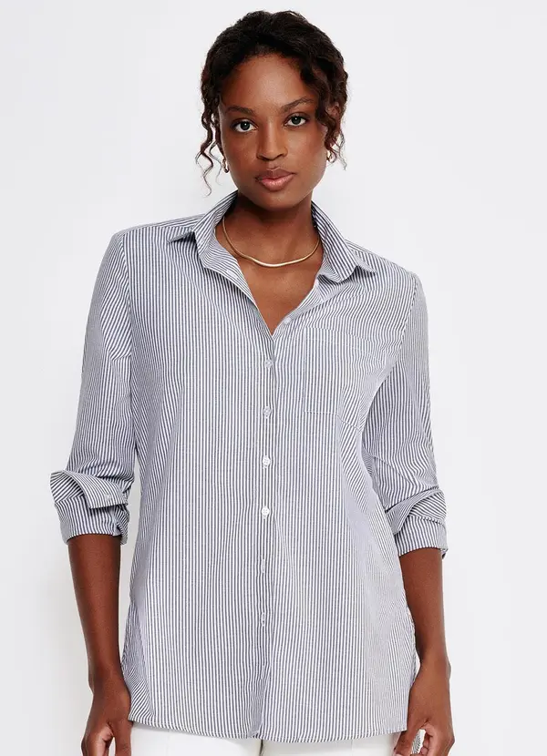 Principessa - Camisa Oversized Listrada Bia Branco