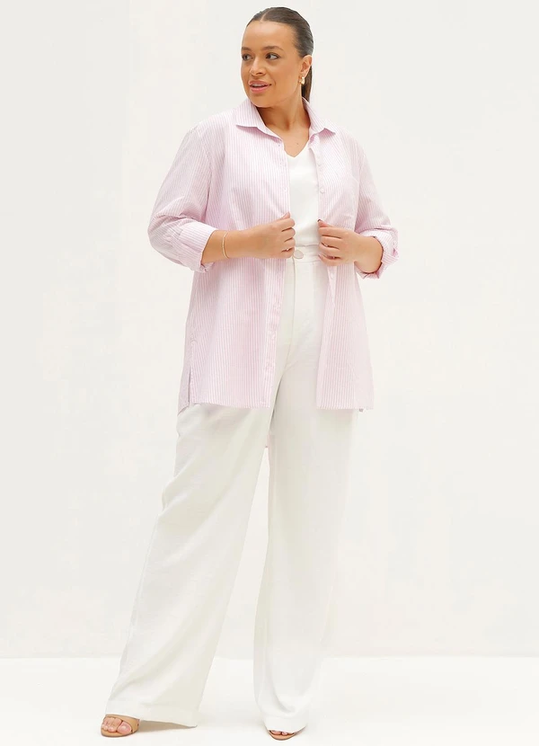 Principessa - Camisa Oversized Listrada Elora Rosa e Off White 3