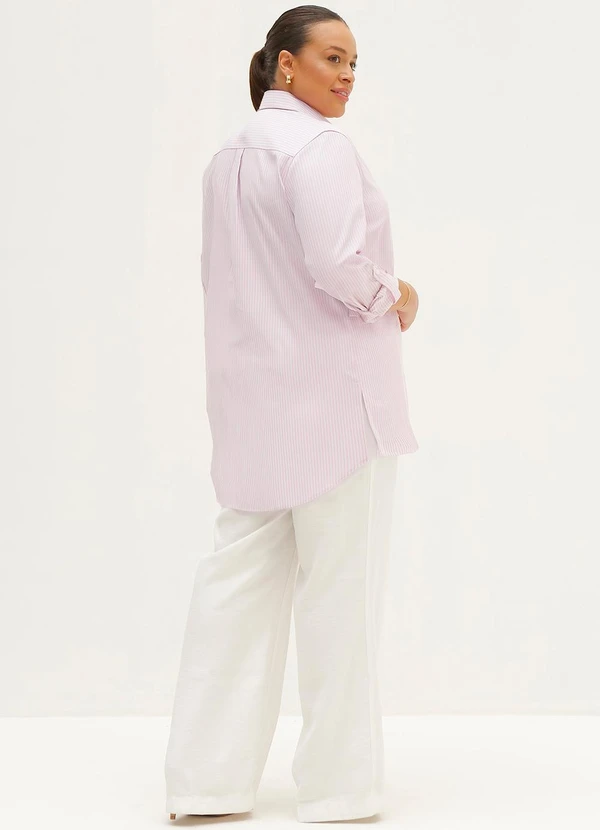 Principessa - Camisa Oversized Listrada Elora Rosa e Off White 4