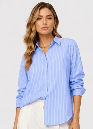 Rovitex - Camisa Oversized Listrada Feminina Azul - ROVITEX