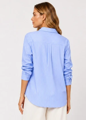 Rovitex - Camisa Oversized Listrada Feminina Azul - ROVITEX