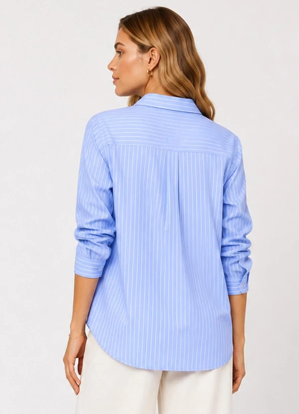 CAMISA OVERSIZED LISTRADA FEMININA AZUL - ROVITEX