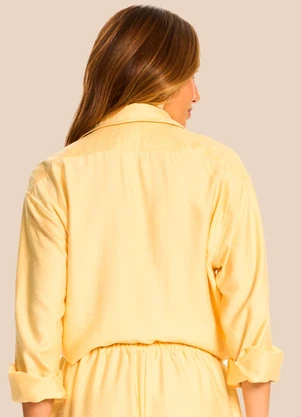 Doce Trama - Camisa Oversized Manga Longa Creponada Amarelo - DOCE TRAMA