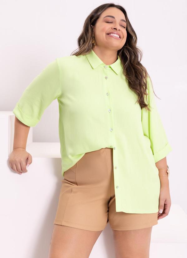 Lunender Mais Mulher - Camisa Plus Size Alongada Manga 3/4 Botões Verde 5