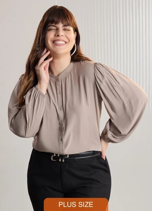 Lunender Mais Mulher - Camisa Plus Size com Gola Padre Cinza - LUNENDER MAIS MULHER
