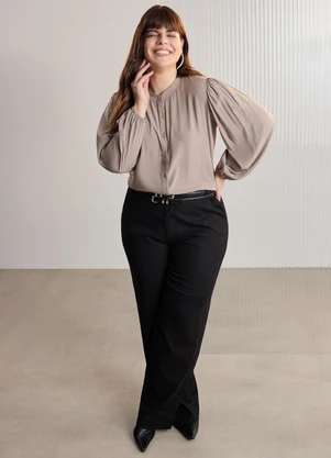 Lunender Mais Mulher - Camisa Plus Size com Gola Padre Cinza - LUNENDER MAIS MULHER