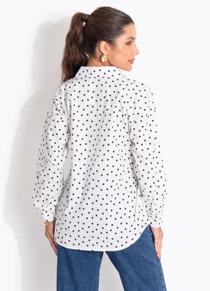 Quintess - Camisa Poá Branca em Tricoline - QUINTESS