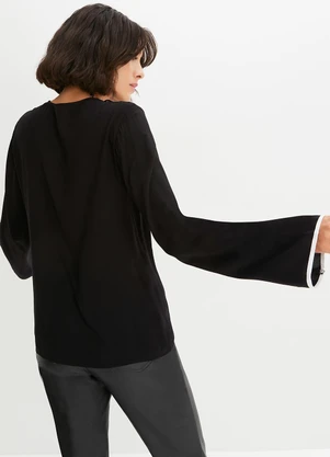bonprix - Camisa Preta em Viscose Plana - BONPRIX
