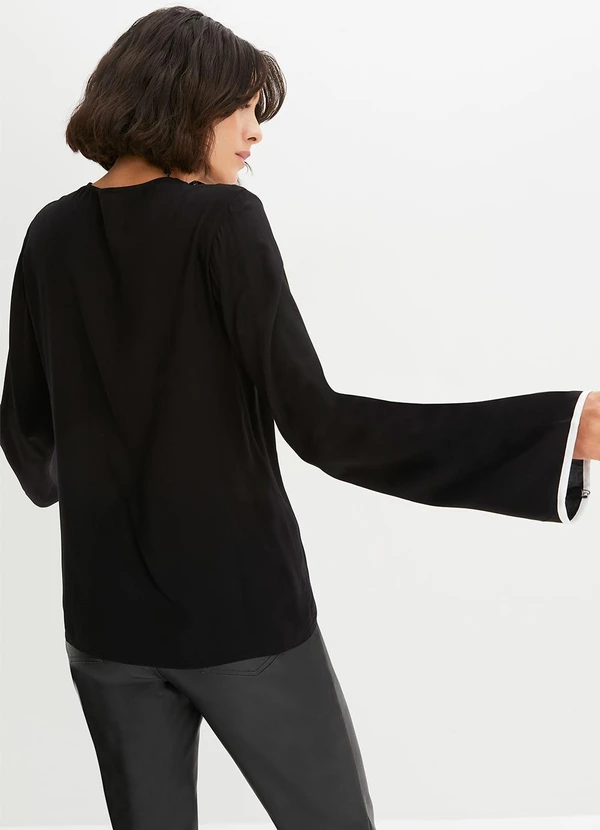 bonprix - Camisa Preta em Viscose Plana 7