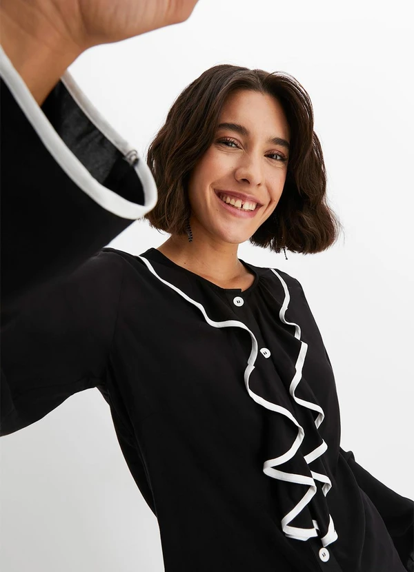 bonprix - Camisa Preta em Viscose Plana 2