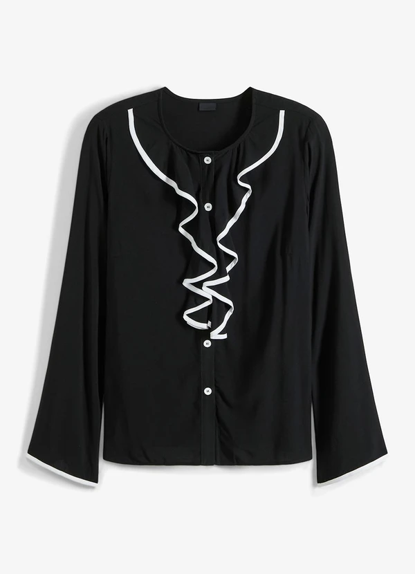 bonprix - Camisa Preta em Viscose Plana