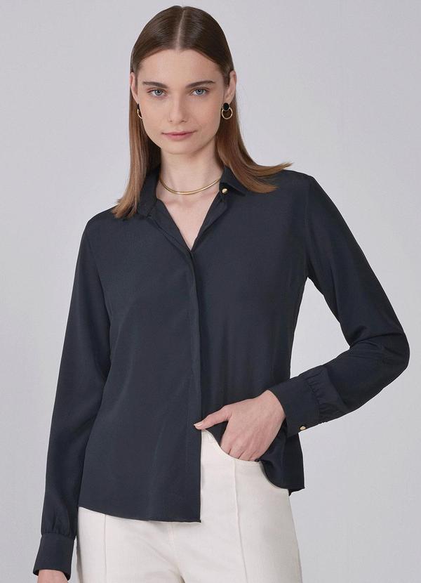 Principessa - Camisa Preto com Botão Dourado Naomi