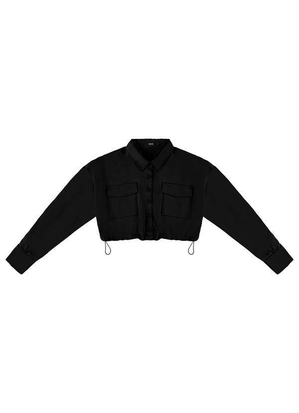 Enfim - Camisa Preto Cropped Sarjada