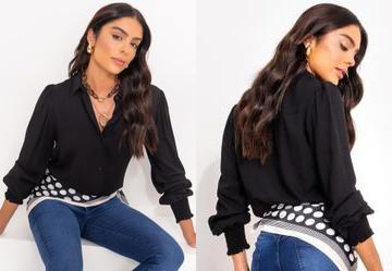 Camisa Preto em Viscose Plana