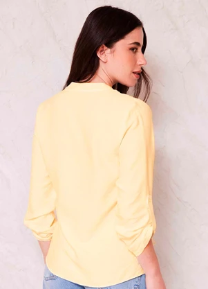 Doce Trama - Camisa Reta Creponada Martingale Sunset Amarelo - DOCE TRAMA