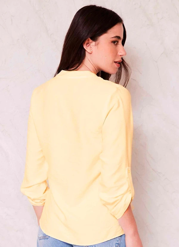 CAMISA RETA CREPONADA MARTINGALE SUNSET AMARELO - DOCE TRAMA