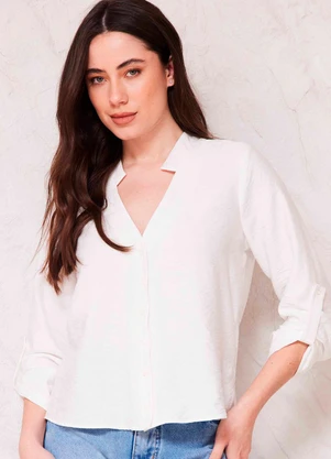 Doce Trama - Camisa Reta Creponada Martingale Sunset Branco - DOCE TRAMA