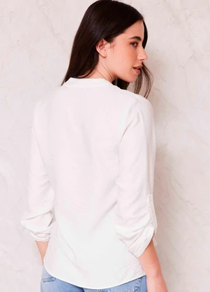 Doce Trama - Camisa Reta Creponada Martingale Sunset Branco - DOCE TRAMA