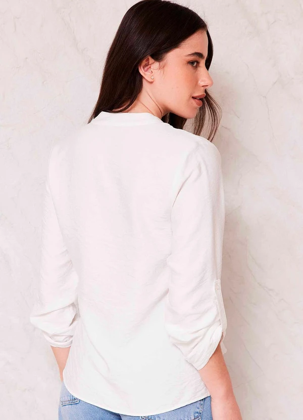 CAMISA RETA CREPONADA MARTINGALE SUNSET BRANCO - DOCE TRAMA