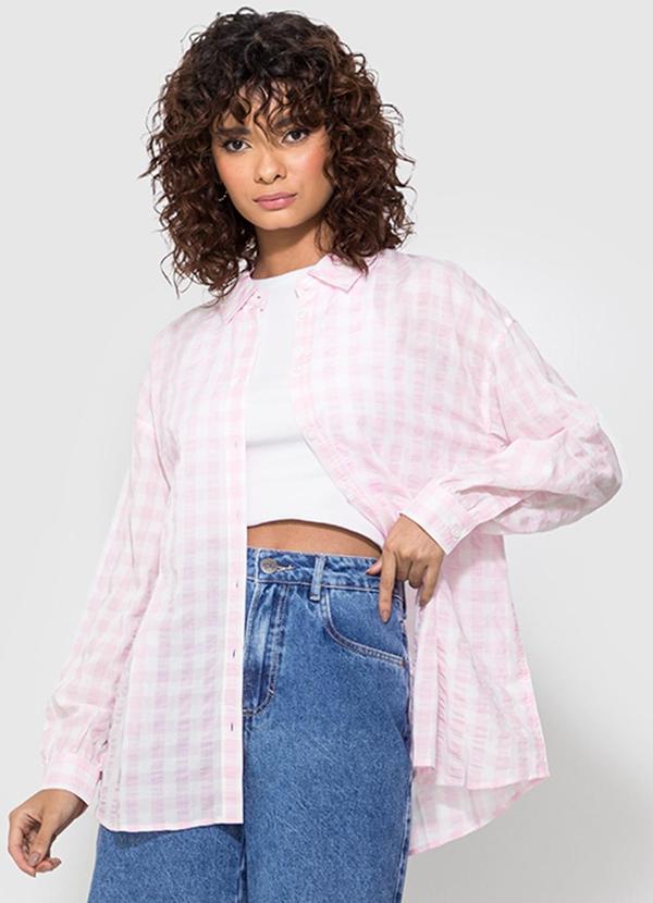 Enfim - Camisa Rosa Claro Ampla Vichy