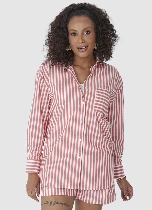 Malwee - Camisa Rosa Feminina Ampla Listrada