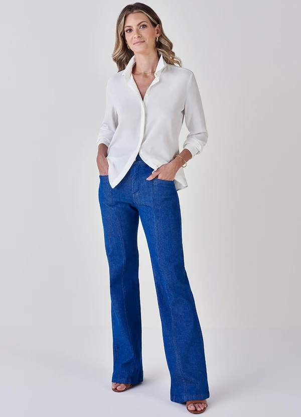 Principessa - Camisa com Botão Dourado em Crepe Off White Helena 3