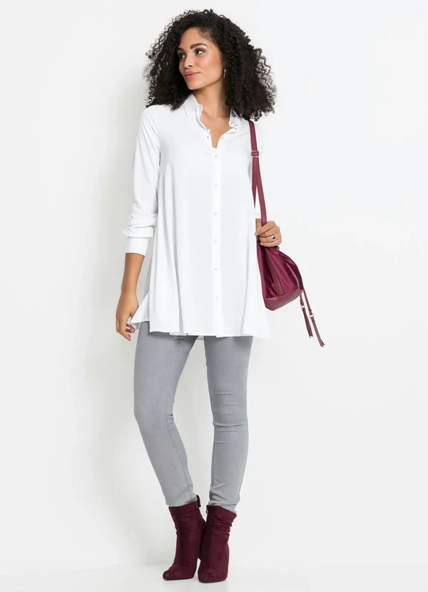 bonprix - Camisa Social Fluída com Pérolas Branca 3